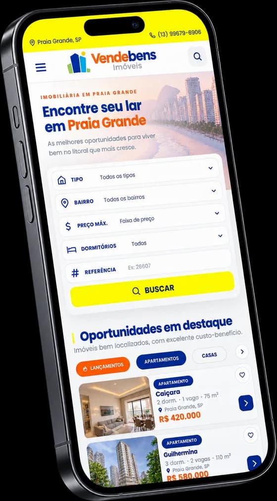 Busca de imóveis da Vendebens no celular